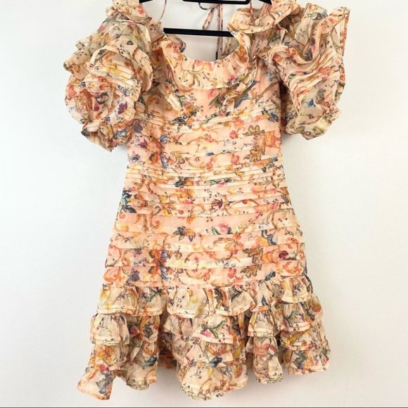 Beulah Dress Summer Mini Floral Ruffle Puff Sleeve Zimmermann Dupe - Picture 6 of 13